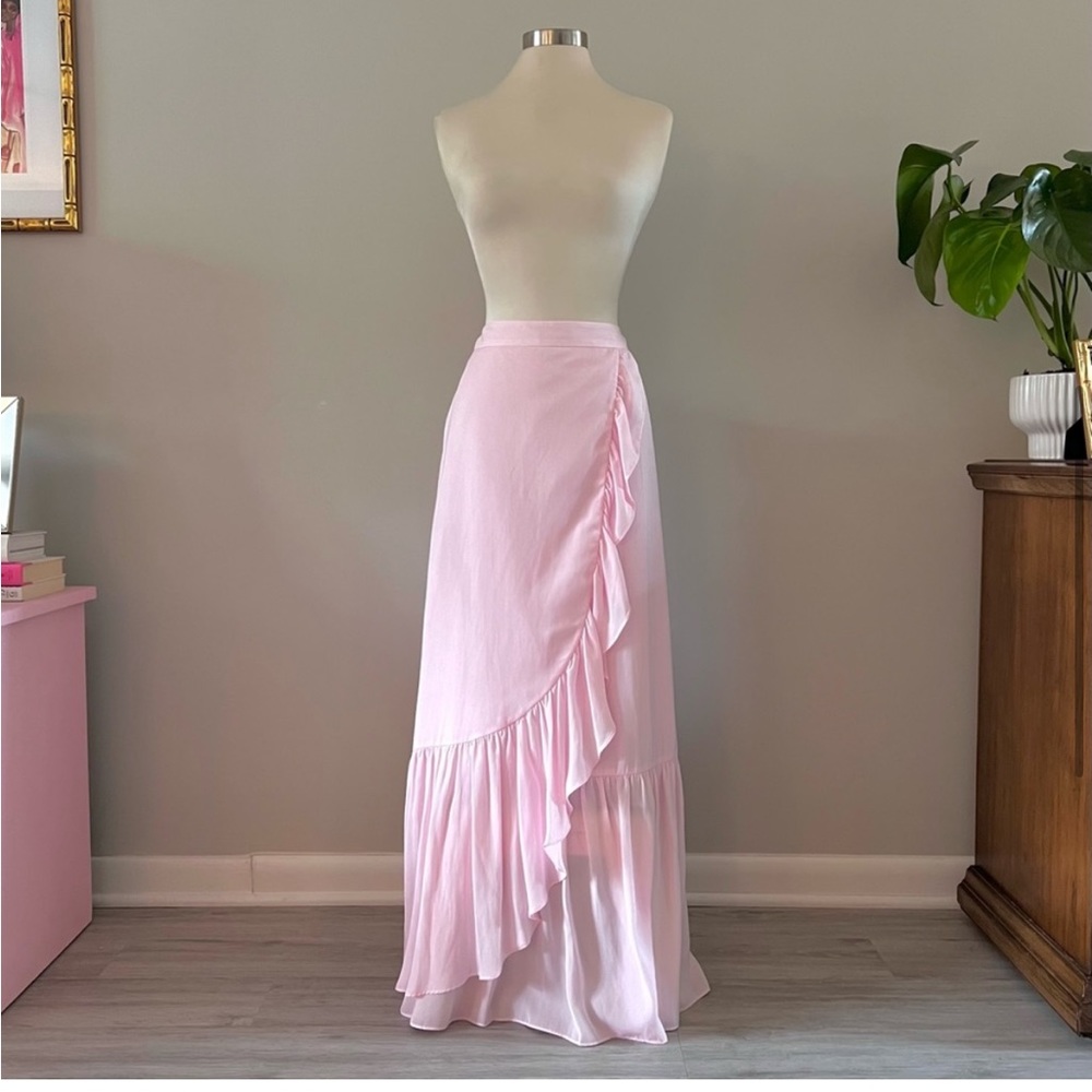 Kaari Blue Pink Ruffled Maxi Skirt